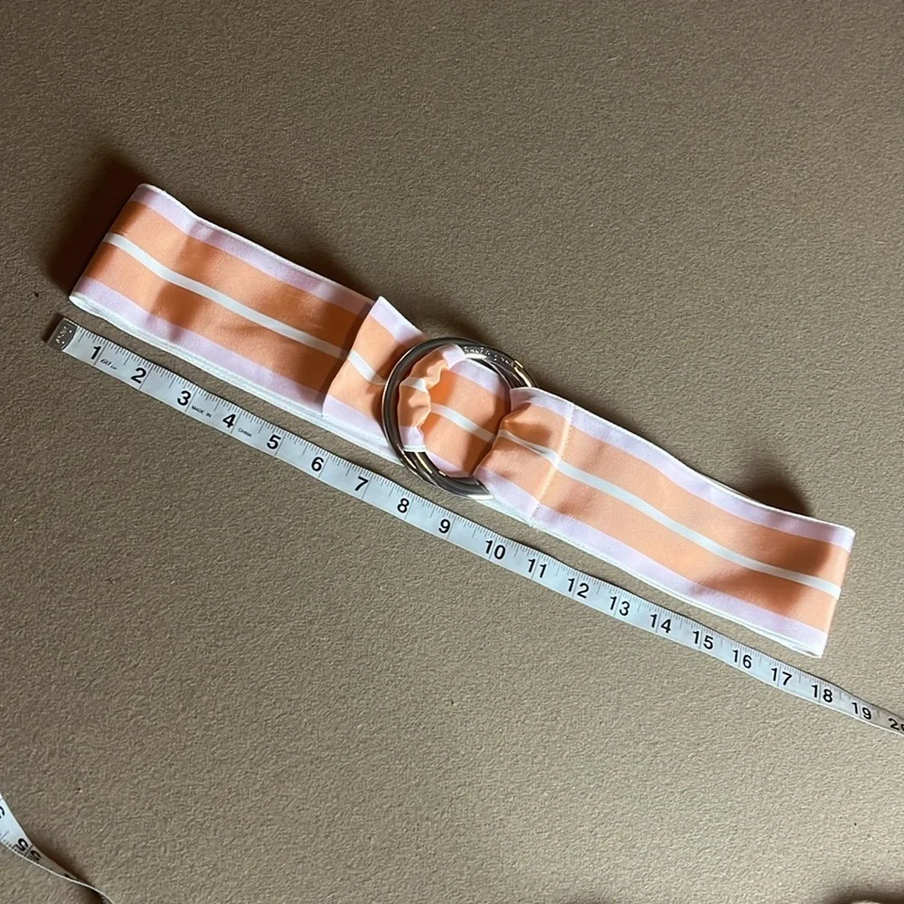 RALPH LAUREN 3” Wide Striped Ribbon Belt - Pastel Orange & Pink - XS to Med